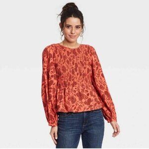 Universal Thread Boho Long Sleeve Top - Size S - Floral Modest Smocked Casual